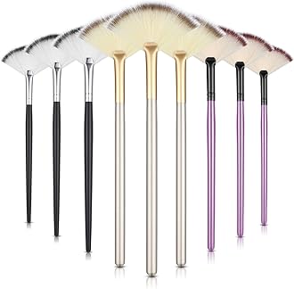 9 Pieces Facial Fan Mask Brushes, Soft Facial Applicator Brushes Tools for Peel Glycolic Makeup for Mud Cream(Champagne, Purple, Black)