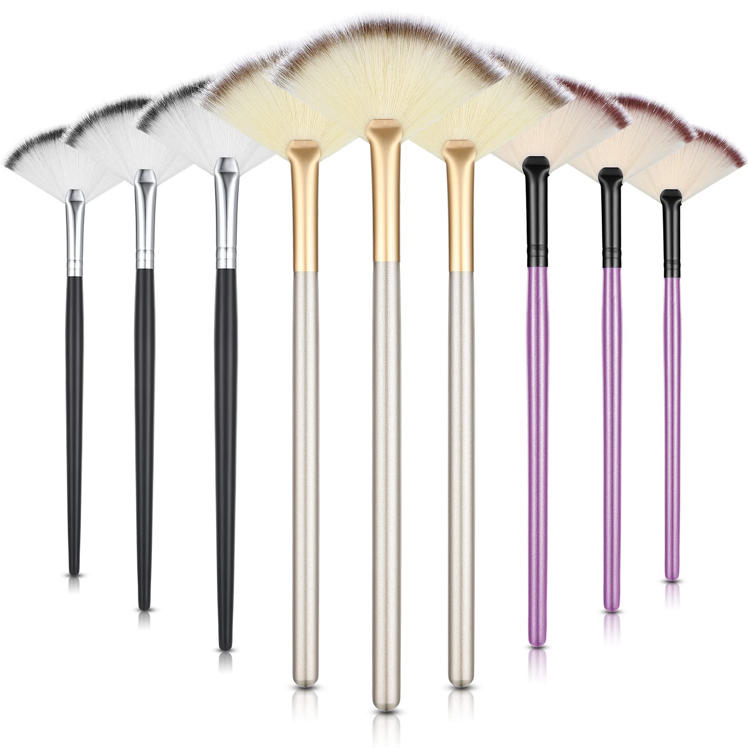 9 Pieces Facial Brushes Fan Mask Brushes, Soft Facial Applicator Brushes Tools for Peel Glycolic Mask Makeup for Mud Cream (Champagne, Purple, Black)
