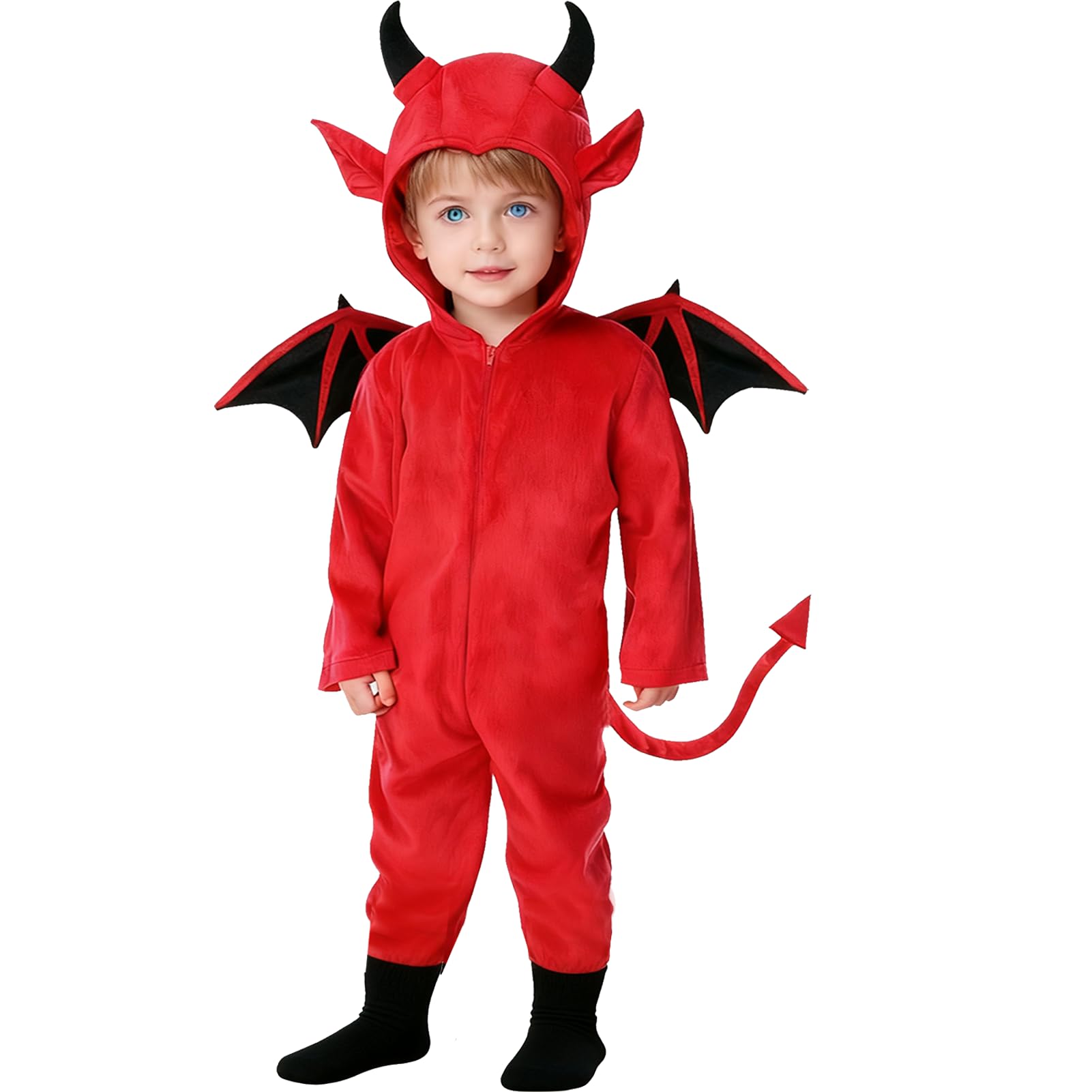 Raveparty Kids Devil Costume, Red Devil Costume Kids, Devil Jumpsuit Halloween Costumes for Boys (Red, L)