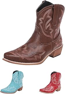 Sponsored Ad - Cowboy Boots for Women Booties Ankle Cowgirl Western Boots Stitched Embroidered Pointed Toe Short Chunky Cl...