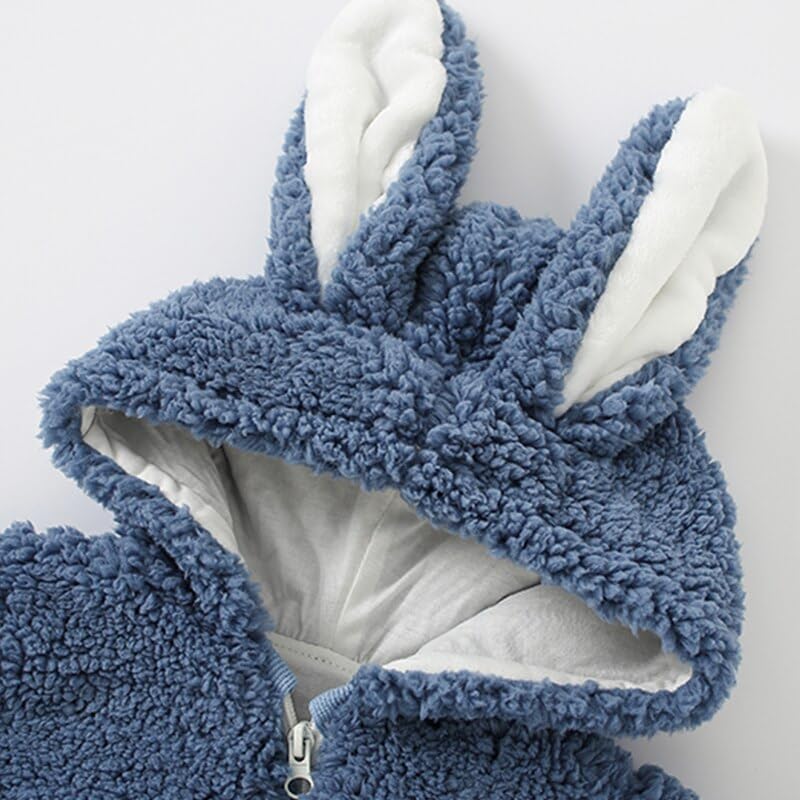 Image of Baby Bucket Single Zip Warm Fleece Hooded Romper for Baby Boy Girl