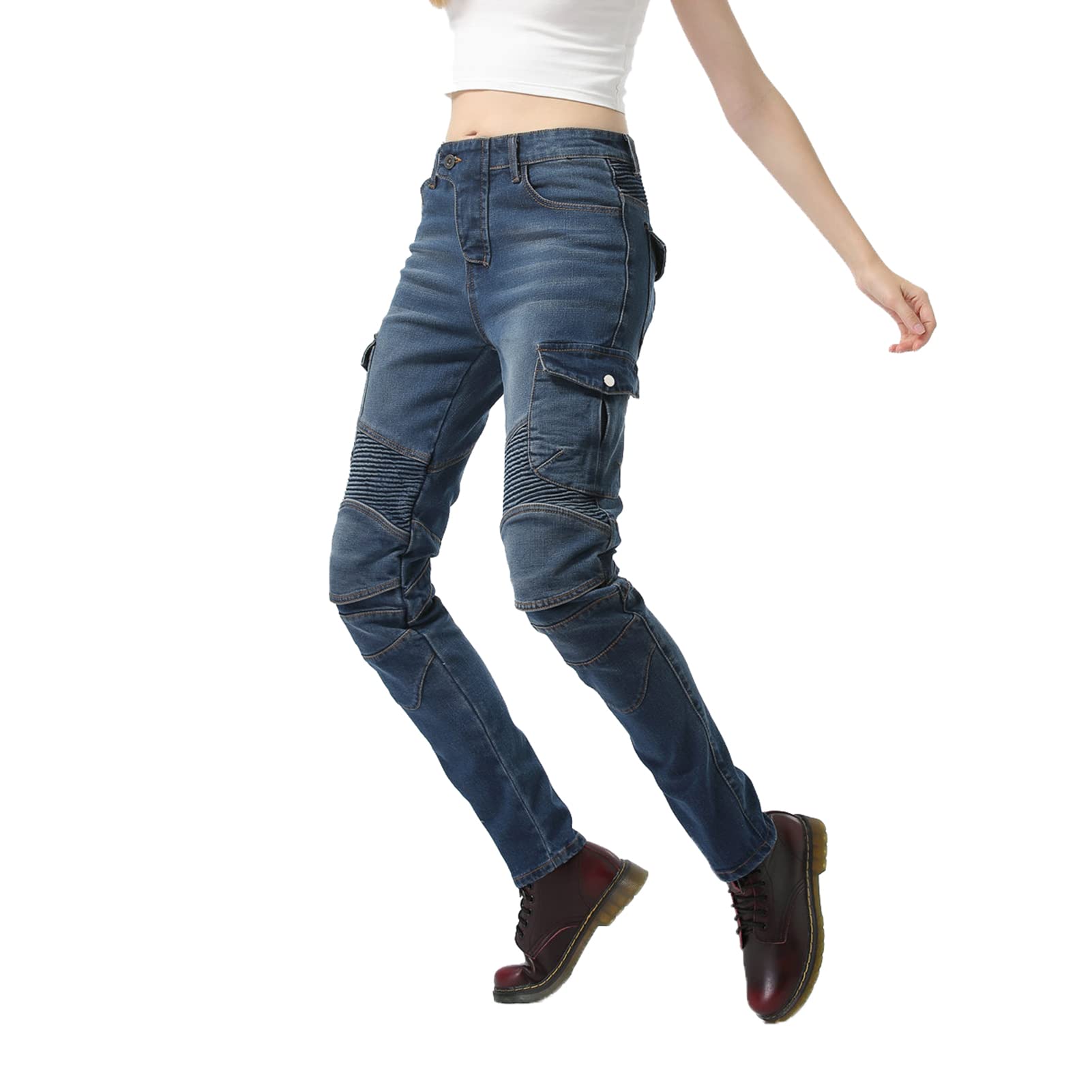 Donna Moto Biker Jeans, Pantaloni da Moto, Pantaloni Anticaduta Biker Motociclista Pantalone Moto Jeans Stretch con 2 Protezioni Ginocchia E 2 Protettori Anca