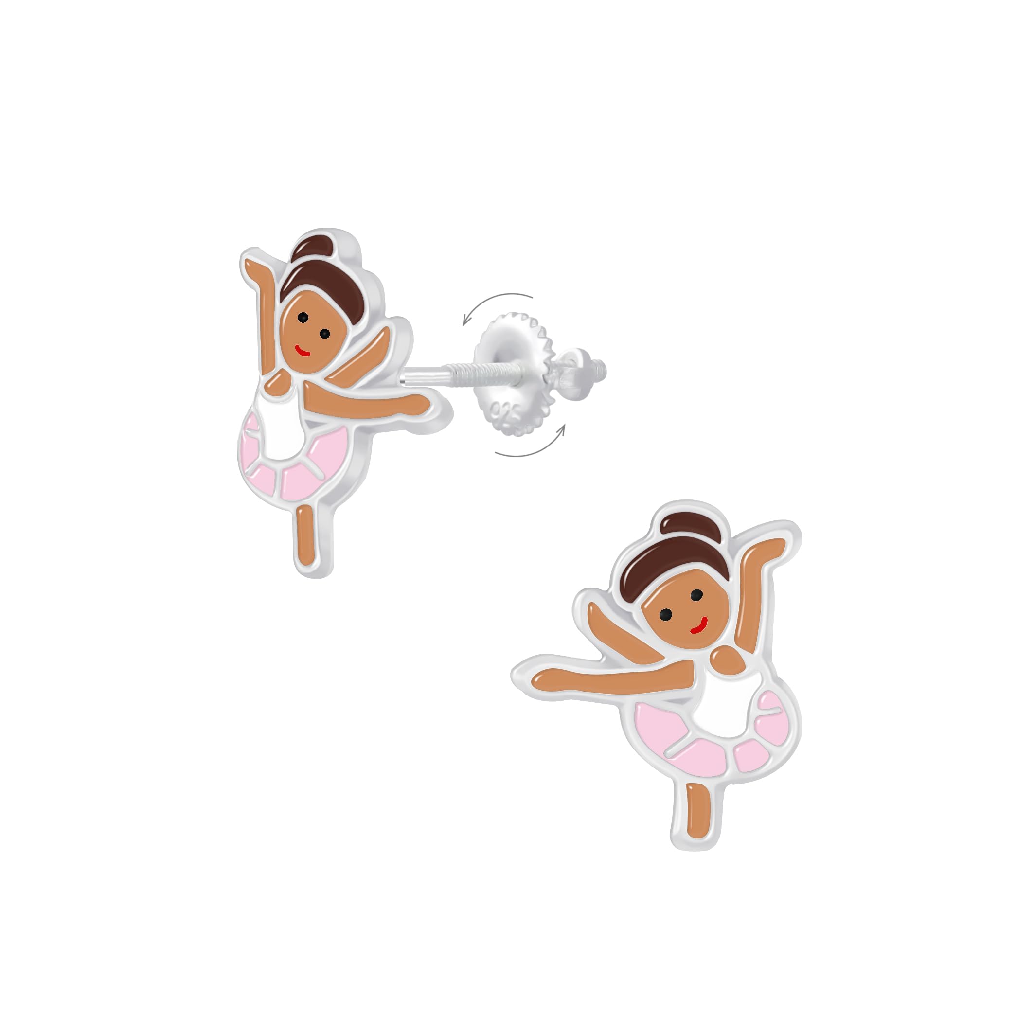 Orecchini da bambina ballerina in argento 925 con chiusura a vite sicura – Gioiello ipoallergenico senza nichel e piombo – Regalo originale per piccole ballerine