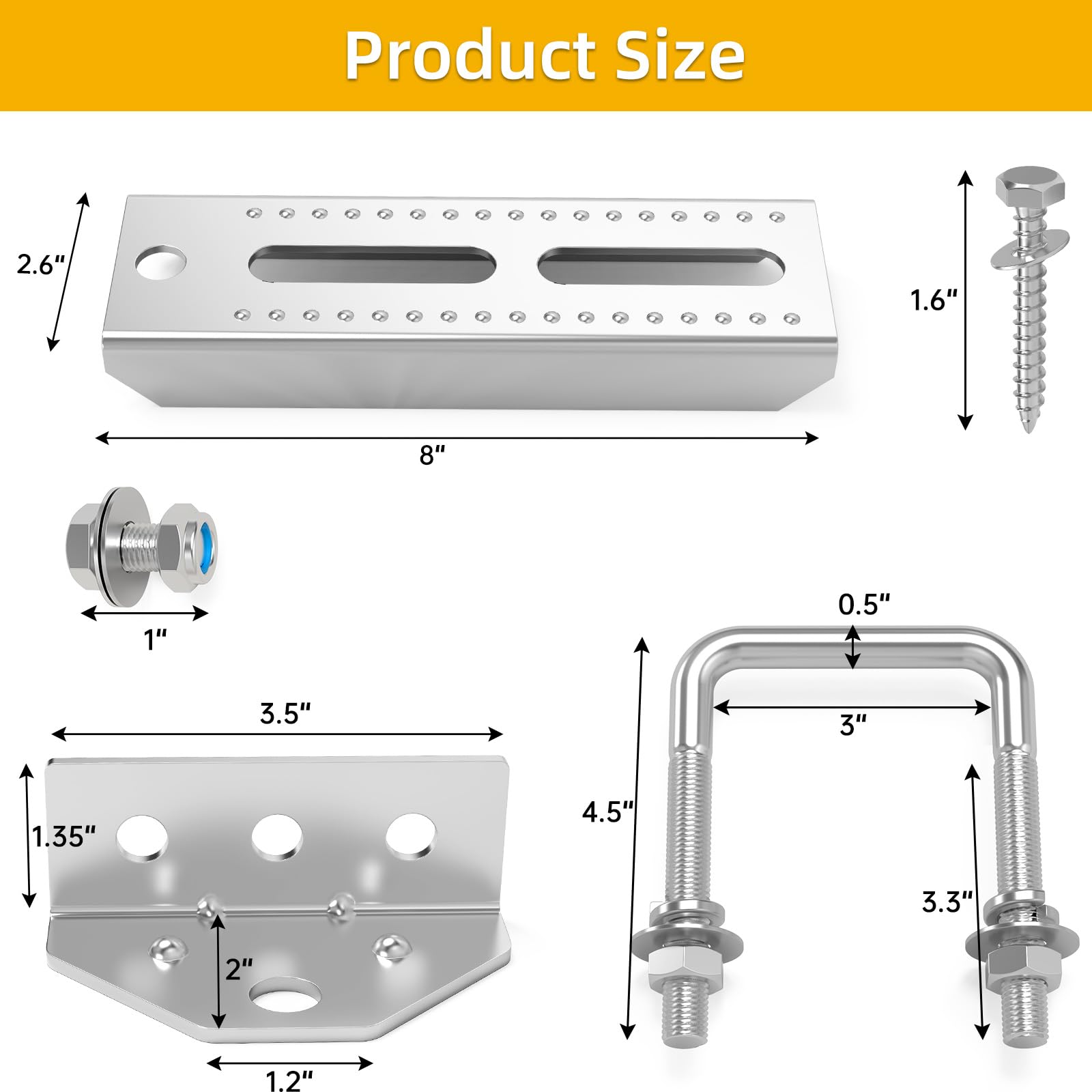 4 Pcs 8 inch Galvanized Swivel Top Bunk Bracket Kit with Hardware, for 3
