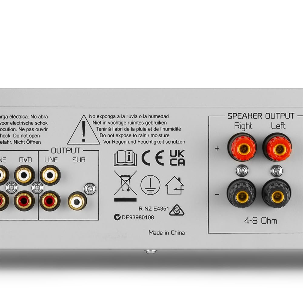 Audizio AD220A Amplificador estéreo Hi-FI de 400w y Bluetooth, 1 Salida subwoofer, Salida óptica y coaxial, 2 Salidas de Altavoz, MP3, Ideal para Ver peliculas o Escuchar tu música, Color Aluminio