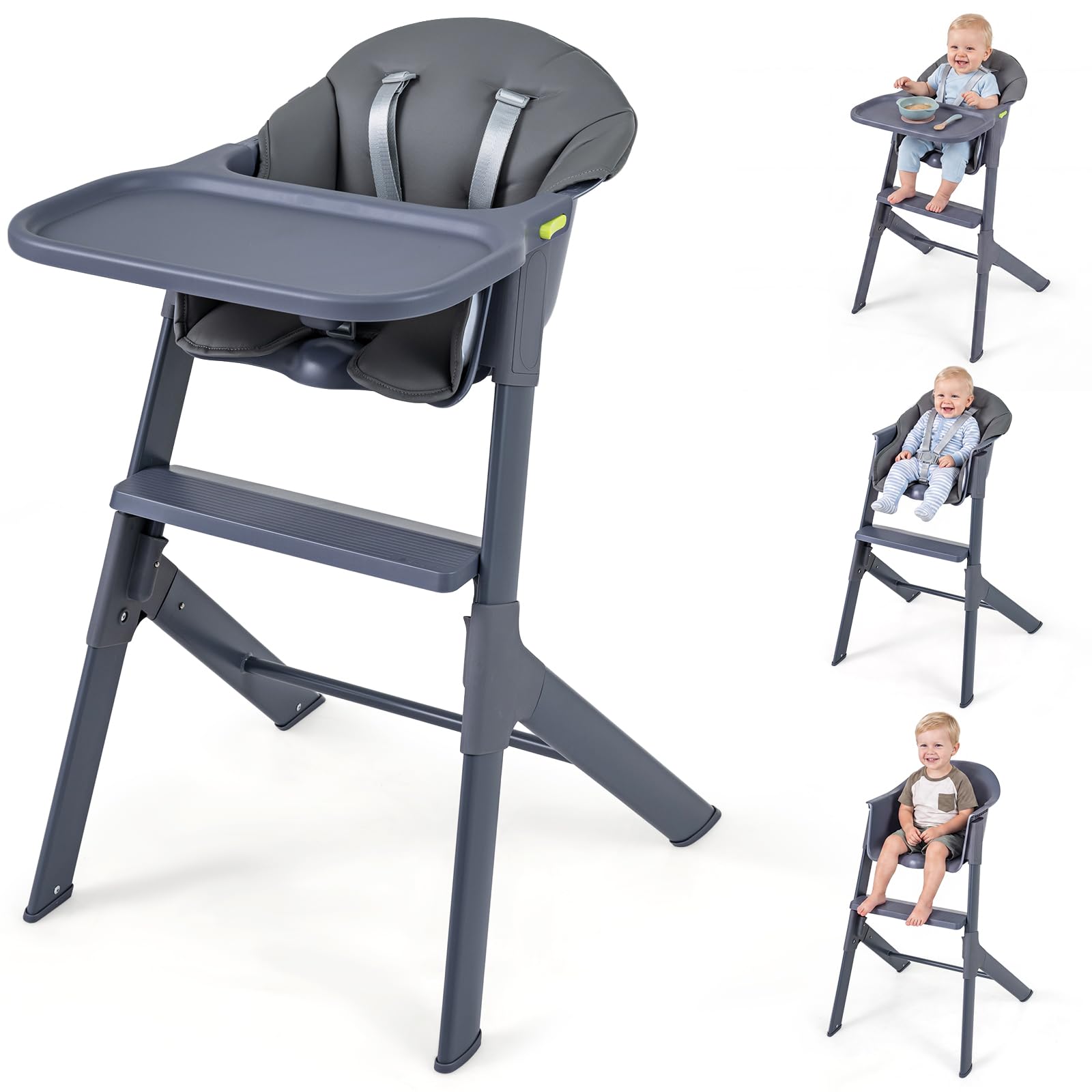 COSTWAY 3 en 1 Trona Bebé Lavable, Silla Bebe Comer | con Bandeja Extraíble y Ajustable en 2 Posiciones, Reposapiés, Cinturón de Seguridad y Cojín de Asiento, Silla Alta para Niño