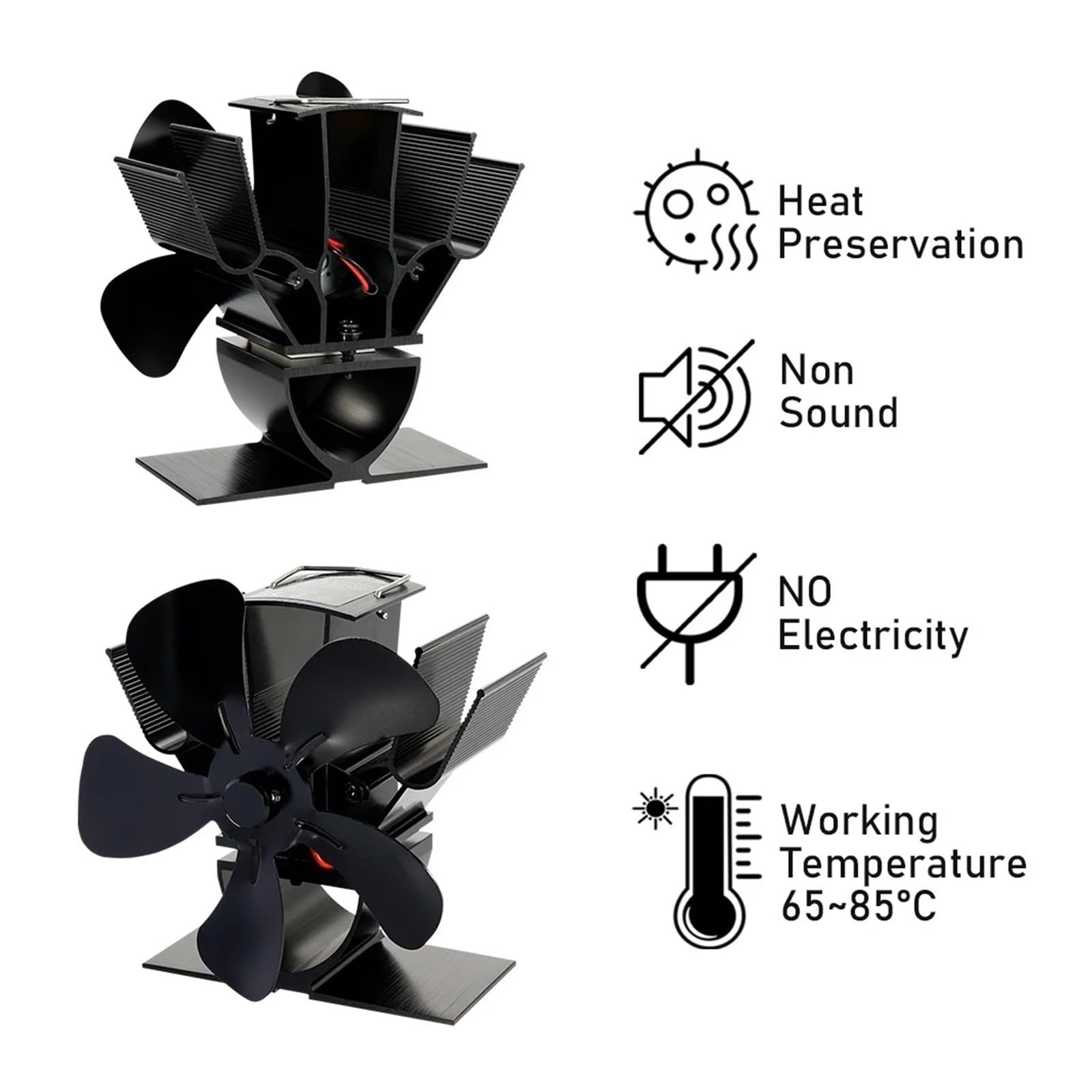 Mini stufa alimentata a calore, bruciatore a legna, ecologico, silenzioso per una distribuzione efficiente del calore, facile da usare, design a 5 lame per prestazioni migliori