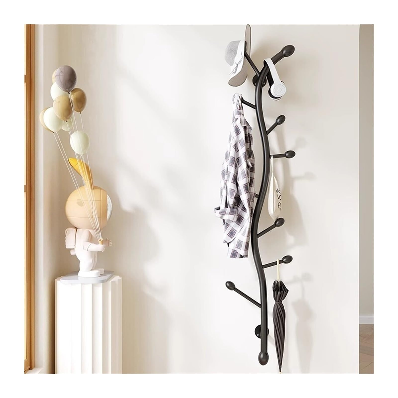 E7v2t9k6 Black Wall Coat Hanger Coat Rack Wall Mounted - Decorative Hat, Metal Hanger, Sturdy Hooks For Hanging, Jacket, Clothes Space-Saving