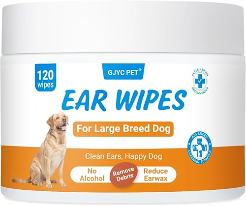 Toallitas de orejas de perro de gran tamaño, 120 toallitas para orejas de mascotas para perros y gatos, toallitas de limpieza de orejas de cachorro,