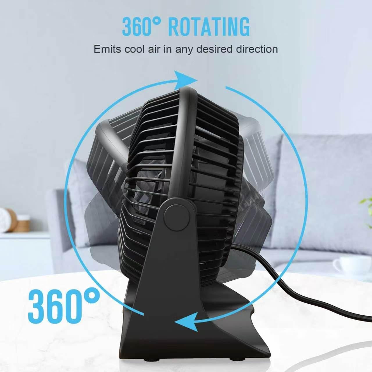 HONYIN Small USB Desk Fan, Quiet Desktop Table Cooling Fan Powered by USB | 3 Speeds, 360° Rotatable, Strong Wind Personal Little Fan for Bedroom Home Office