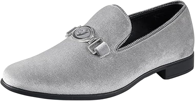 Amali Mens Velvet Lion Head Tuxedo Loafers with Chain Detail