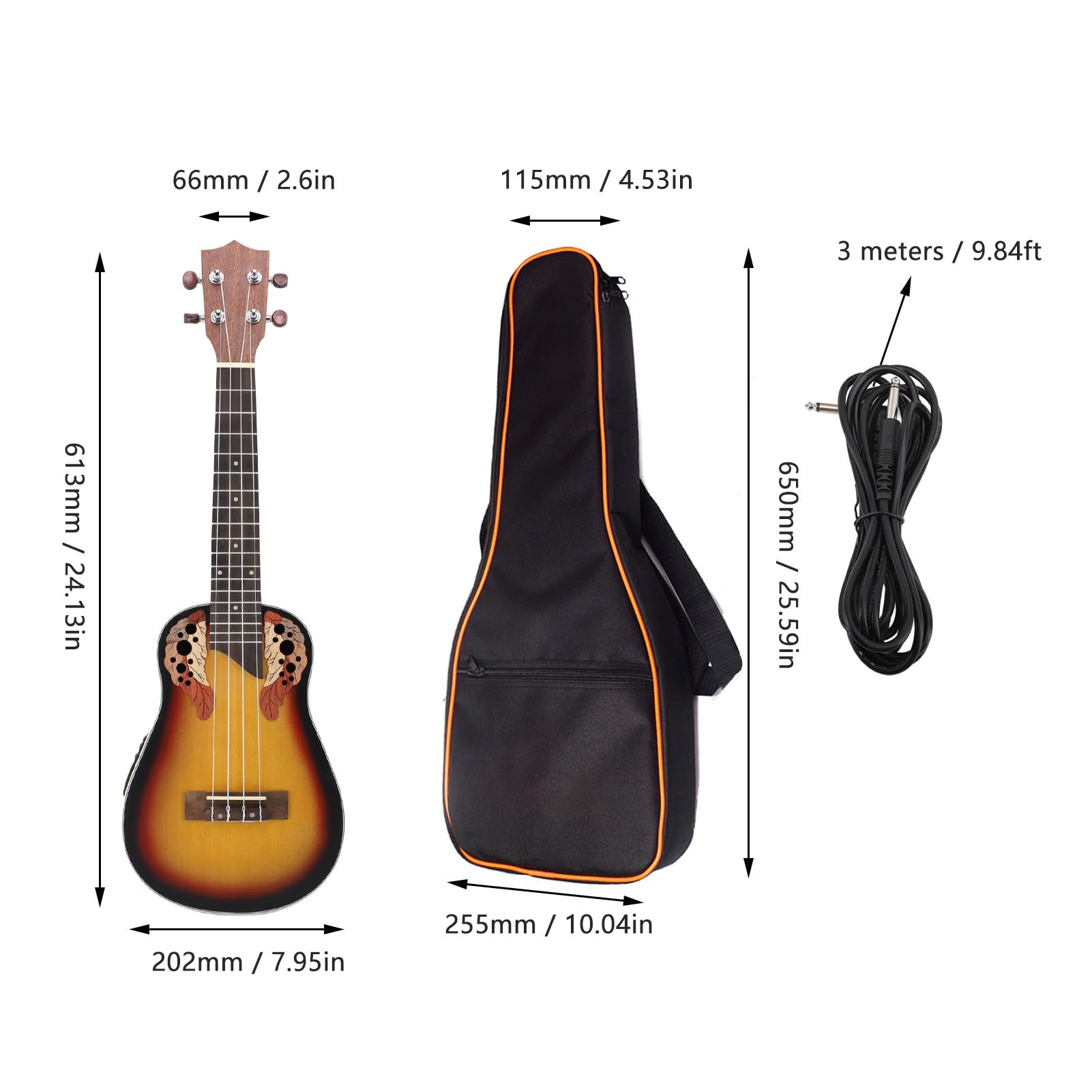 Ukulele 59 cm, 4-strunowe ciało świerkowe palisander podstrunnica gitara hawajska z 3-pasmowym korektorem początkujący profesjonaliści