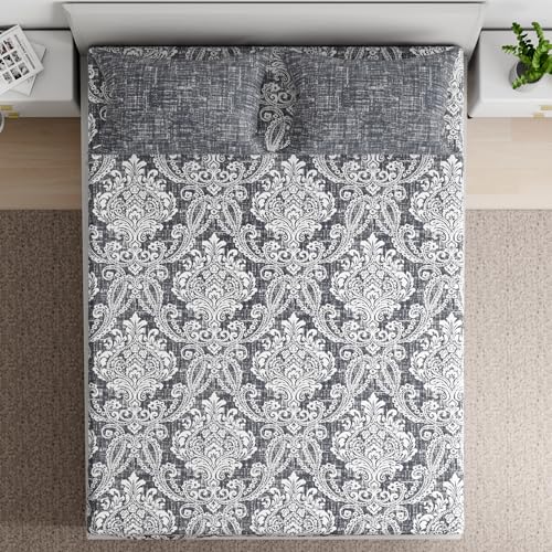 Essentials 100% Cotton Super Soft Flat Bedsheet with 2 Pillow Covers | Temika Queen (100 x 85 inch) | Temika