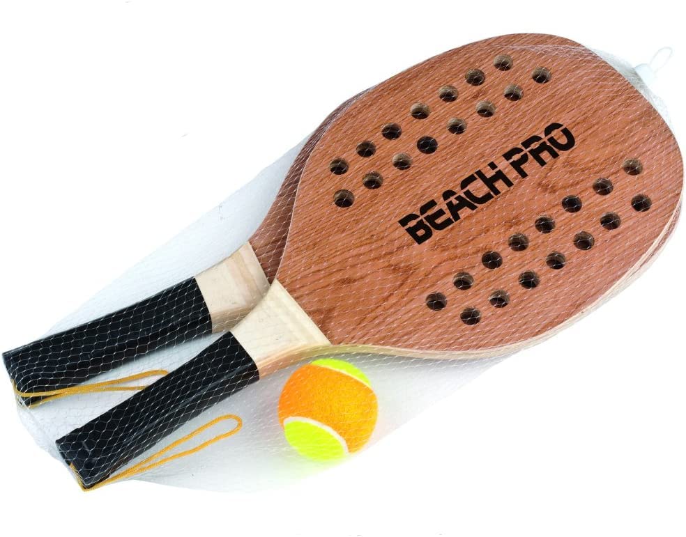 Coppia Racchette Beach Tennis PRO con Pallina Racchettoni in Legno 380