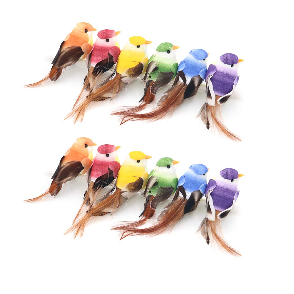 12 stuks veer-vogelmodel, 12 kunstmatige vedervogels, kunstschuim
