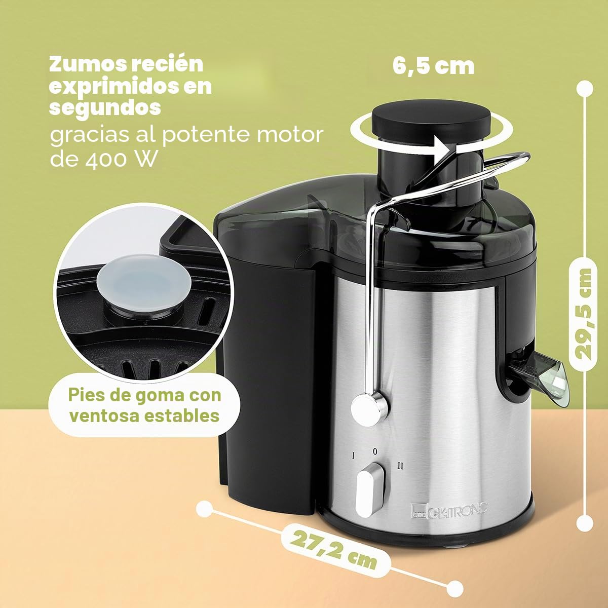 Clatronic AE 3666 - Licuadora para verduras y frutas, 2 velocidades, acero inoxidable, 400 W, color gris
