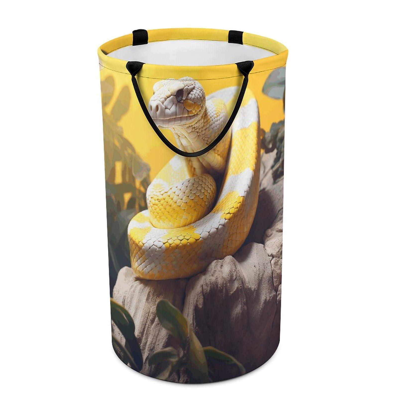 Panier à linge pliable jaune et blanc avec poignées pour le placard familial