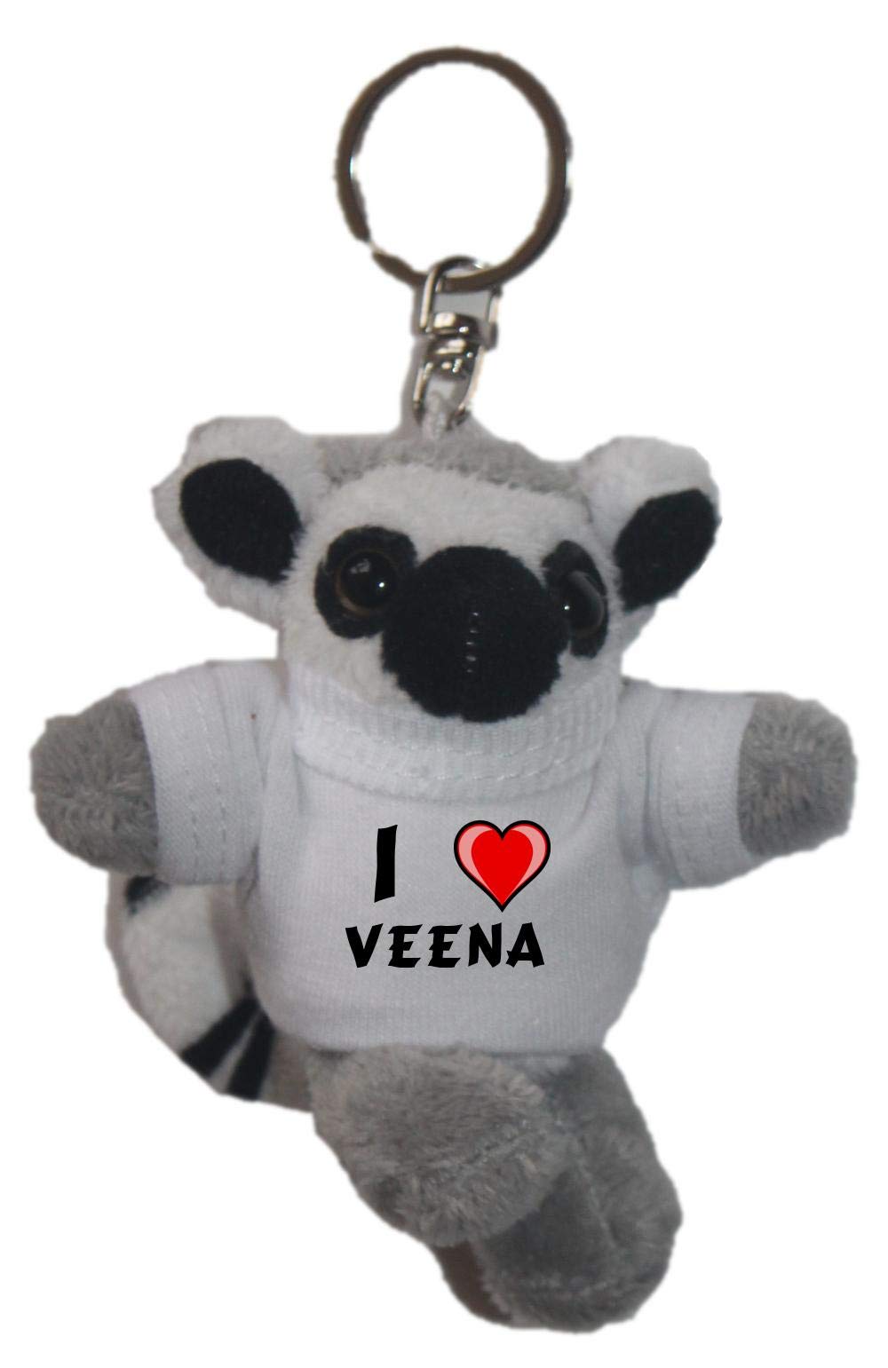 Shopzeus Plush ring-tailed lemur keychain with I Love Veena (first name/surname/nickname)
