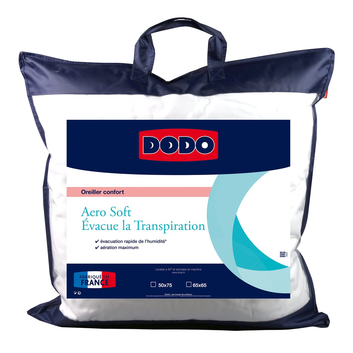 DODO - Oreiller Aero Soft 50x75 cm - Soutien Medium (Dos) - Fibre Creuse Siliconée - Evacue l'humidité - Enveloppe 100% Polyester Dont 60% Fibre Top Cool - Lavable 40°C