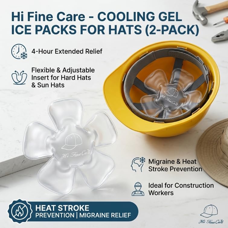 Image of 2 Pack Reusable Gel Ice Packs & Waterproof Foldable Hat for Men Women, Built-in Ice Pack Pockets, 4-Hour Cold Therapy Relief for Migraines, Construction, Heat Stroke Prevention, Navy