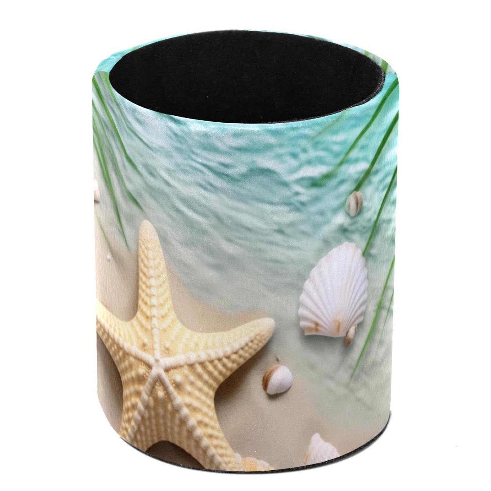 FWJZDSP Pencil Pen Holder Cup, Desk Accessories Holder, Makeup Brush Storage Organizer, Beach Starfishes Seashells Ocean Desktop Stationery Organizer for Office School Home Supplies