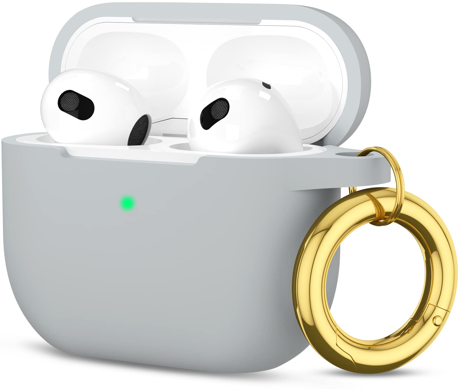 GMUDA for AirPods 3 Case, Protective Silicone Cover with Keychain, Compatible with AirPods 3rd Generation Case(2021), Front LED Visible (Gray)