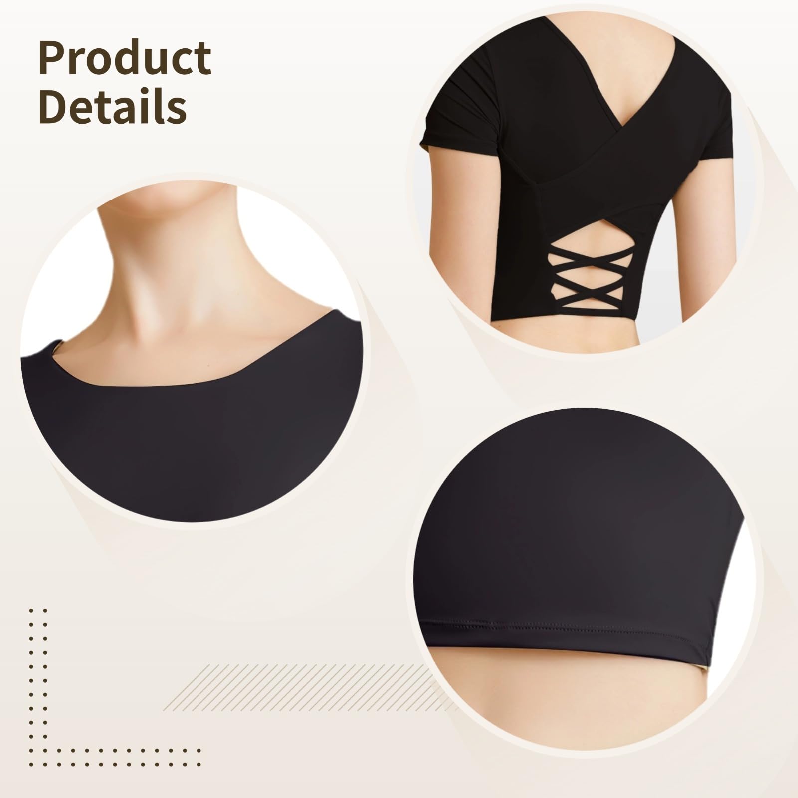 Haut de yoga à manches courtes avec soutien-gorge intégré, haut d'entraînement à dos ouvert pour femme, mélange de nylon et d'élasthanne, pour les entraînements de haute intensité, design idéal