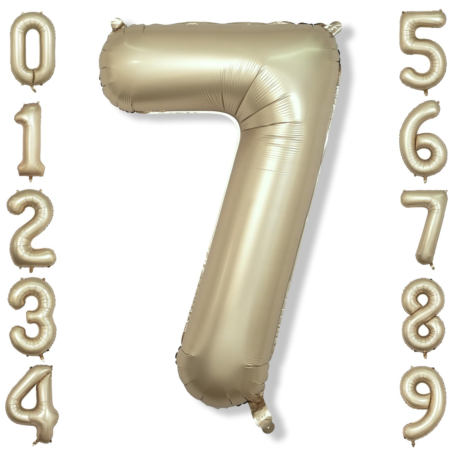 40 Inch Balloon Number 7 Metallic Gold, Large Mylar Foil Light Gold Number Seven Balloons for Girls Women, Champagne Gold Globos de Numero 7 Helium