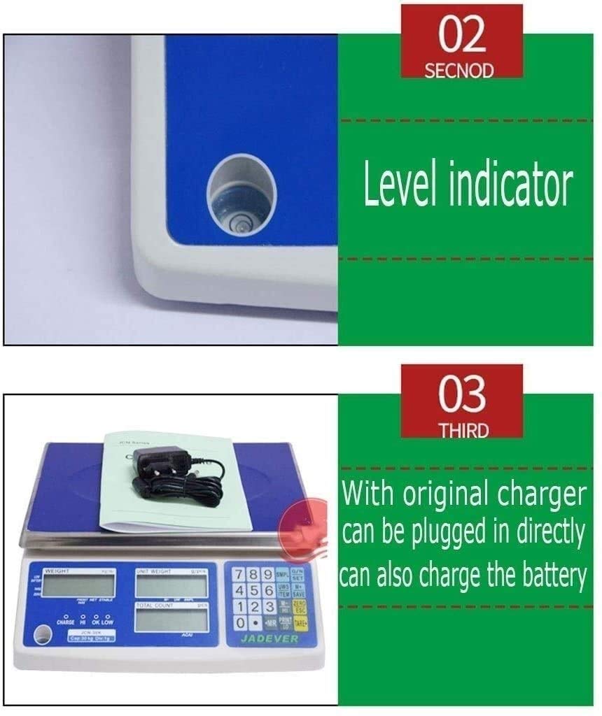 Báscula digital de cocina, báscula electrónica de alta precisión, conteo de peso inteligente, plataforma digital industrial de acero inoxidable con función LCD de tara cero (color: blanco, tamaño: 33.