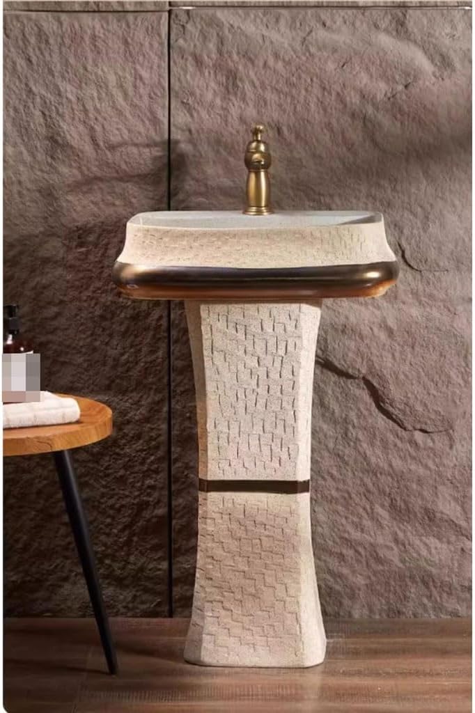 Pedestal Sinks Carved Stone Wash Basin Bathroom Courtyard Retro Outdoor Sink (A)