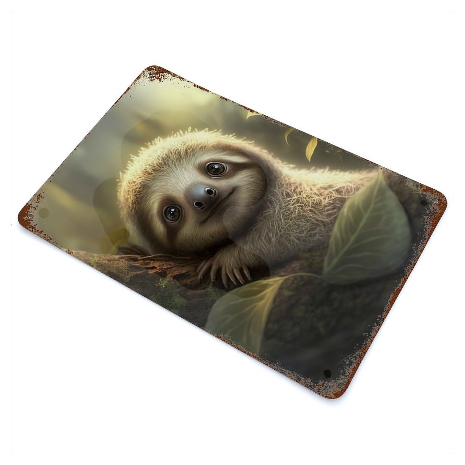 Rustic Tin Plaque Cute Sloth 11.8"x7.9", Rustic Home Decor for Office, Studio And Wall Decor