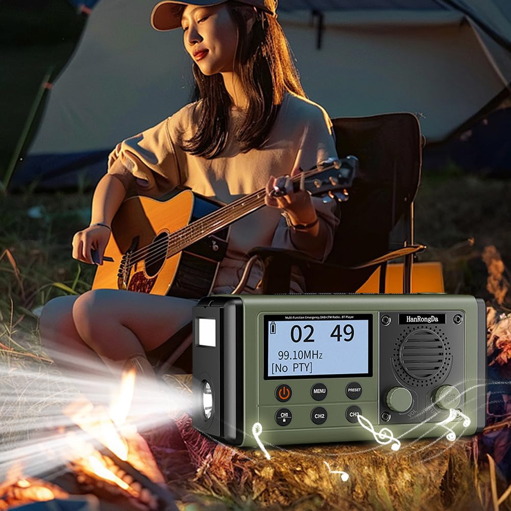 Radio DAB FM 10000 mAh z korbą słoneczną i głośnikiem do radia kempingowego na zewnątrz