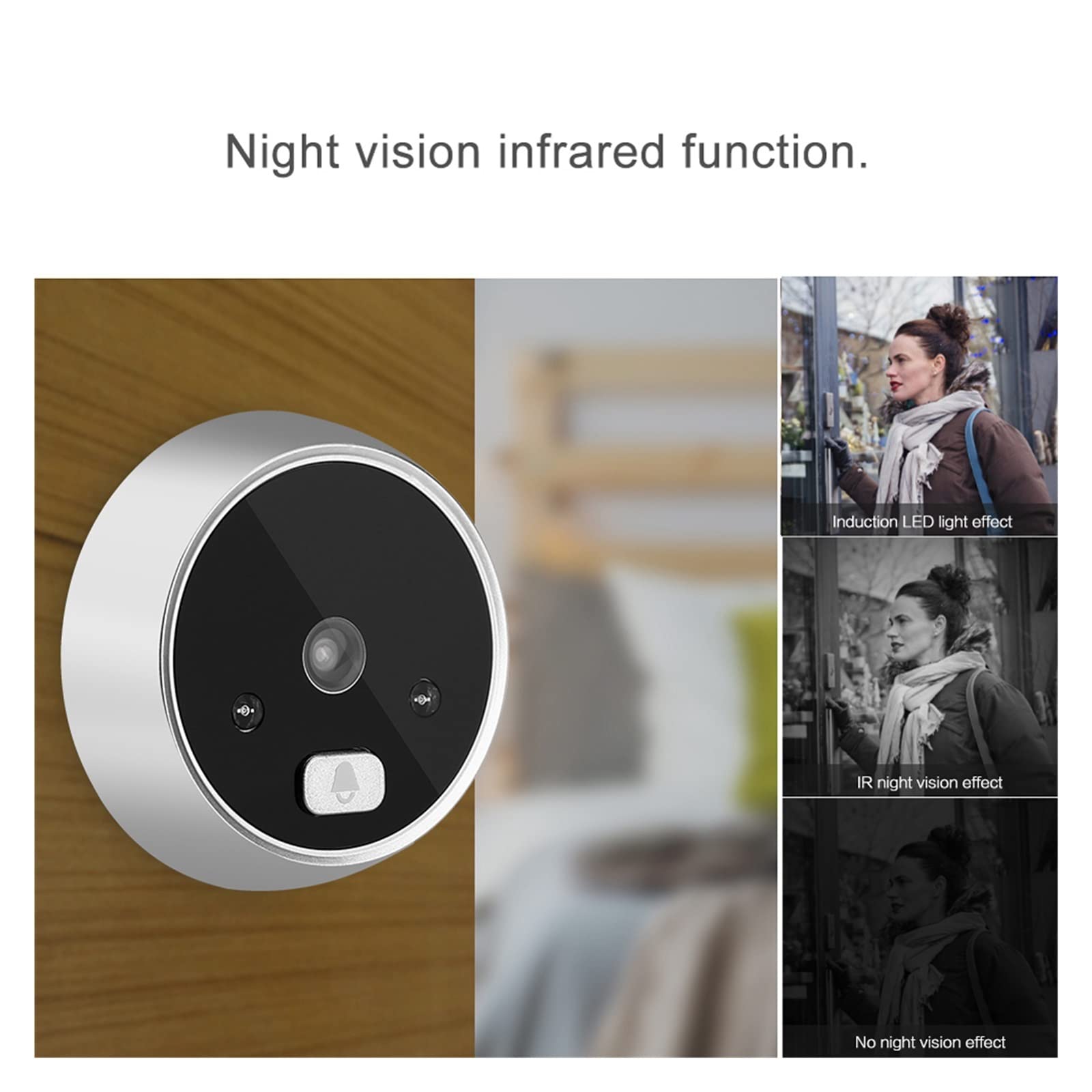 Sonnette sans Fil avec Camera, Sonnette visuelle caméra IR Vision Nocturne interphone Porte Sonnette visionneuse vidéo Intelligente Judas numérique Porte Oeil sécurité,Maison Intelligente