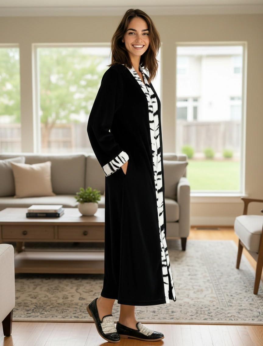 Alexander Del Rossa Kimono Robe with Zipper, Zip Up Robe for Women - Image 3