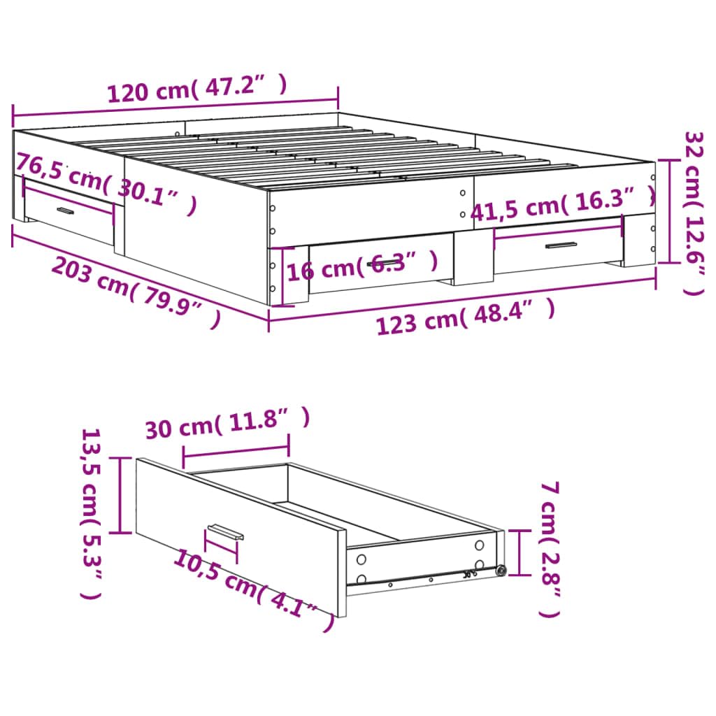 Generic Szuflada do Przechowywania Klasyczna Rama Podwójnego łóżka - Beton, Drewno Konstrukcyjne i Listwy ze Sklejki dla Młodzieży i Dorosłych (120 x 200 cm)