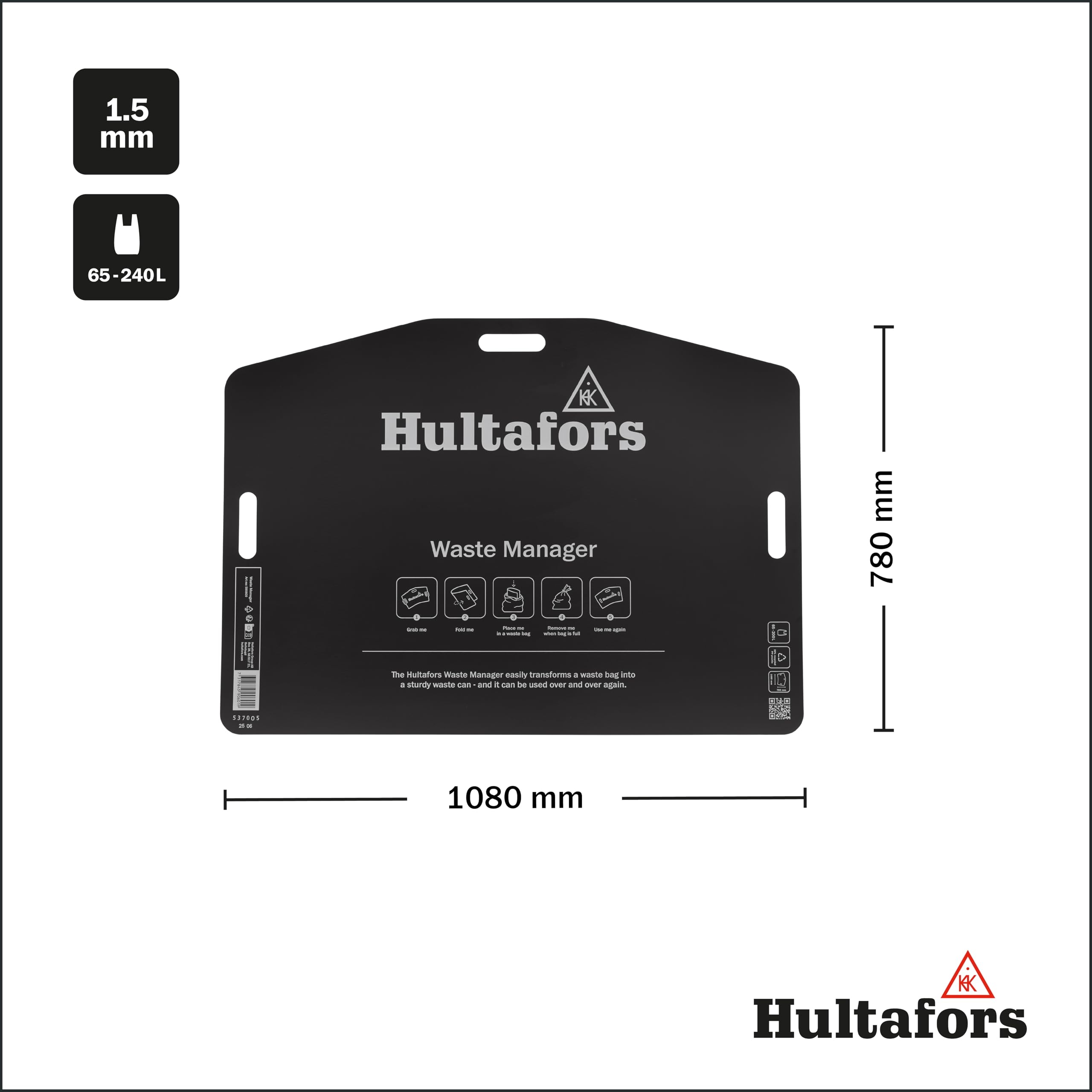 Waste Manager di Hultafors I Supporto autonomo per sacchi della raccolta differenziata I Per sacchi da 65 a 240 litri I Riutilizzabile I 590600