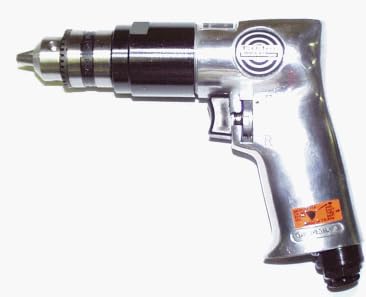 3/8" Reversible Drill: RPM: 2500. Air: 90 PSI, Inlet: 1/4" NPT Chuck 3/8"