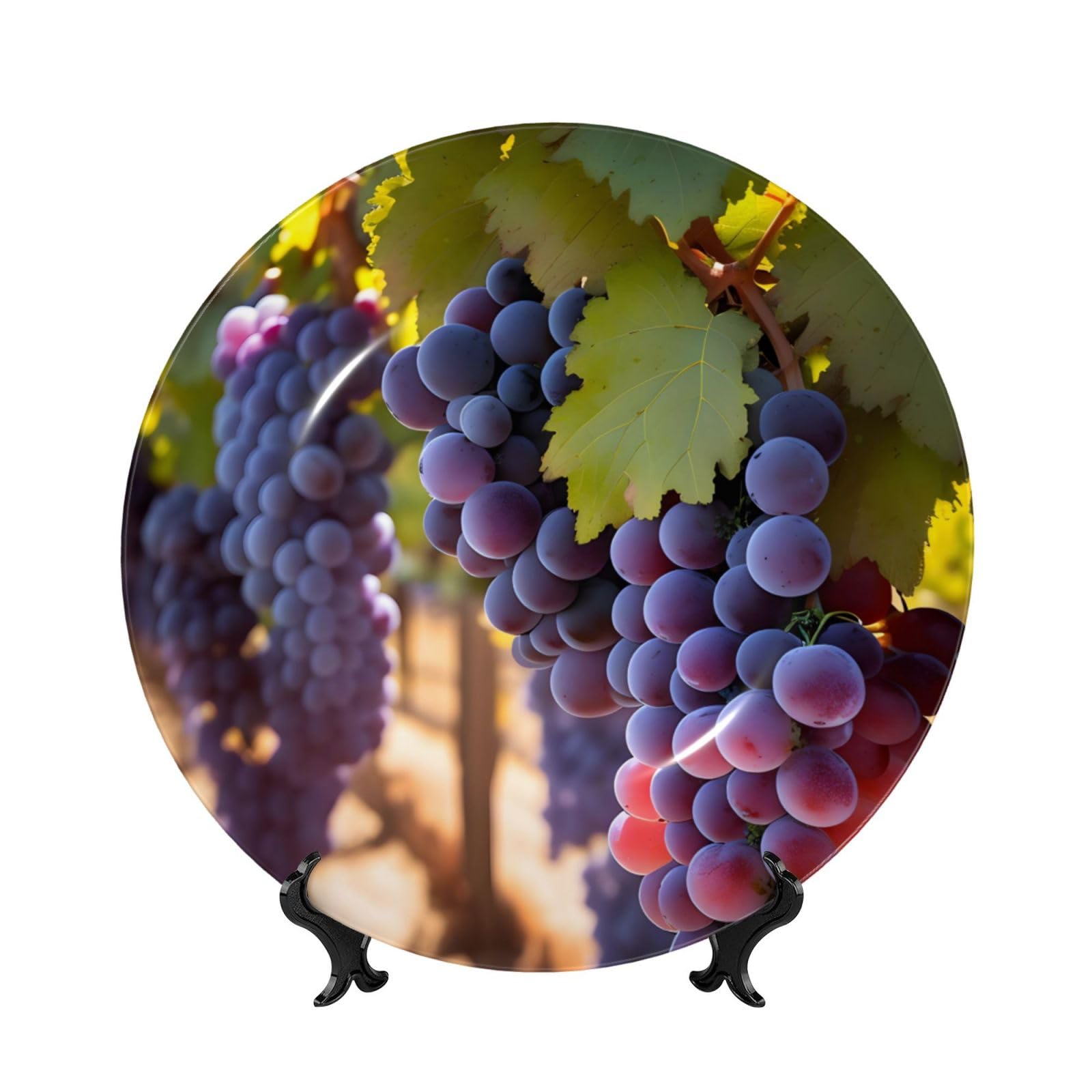 SXZVVBN Desert Grapes Bone China Decorative Plate Art with Stand Removable Adhesive Hanging for Home Office 8in（20cm）