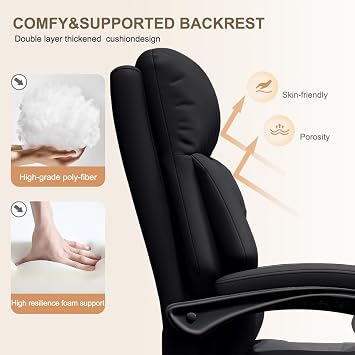 Office Chair with Leg Rest, Leather High Back Executive Office Chair with Wheels, Ergonomic Desk Chairs with Lumbar Support for Home Office