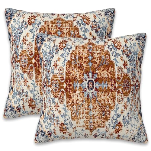 Naqiuli Ethnic Boho Throw Pillow Covers Set of 2 Rug Boho Style Ethnic Design Pillow Covers 20x20 Inch Modern Farmhouse Home Decorative Pillow Cases Cushion Cover for Sofa Living Room Office
