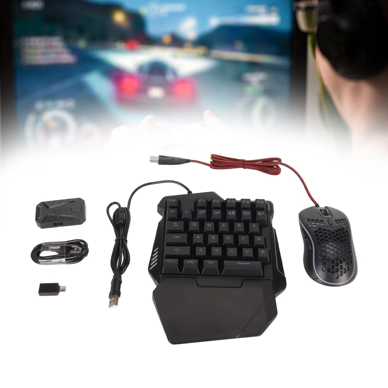 Combo Tastiera e Mouse per metà Gioco con una Sola Mano, con Supporto Convertitore Tastiera e Mouse per, Console 360, FPS, Giochi FTG