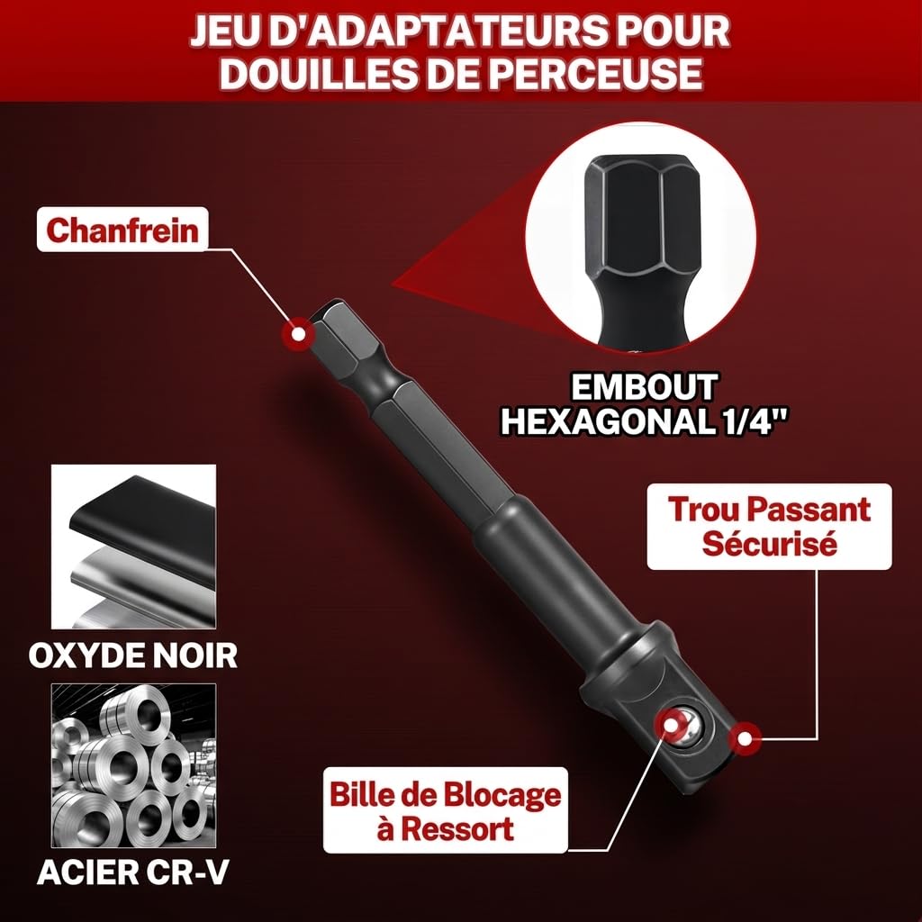 BILITOOLS Adaptateur Cliquet 17 pcs, Adaptateur Douille pour Clé à Choc