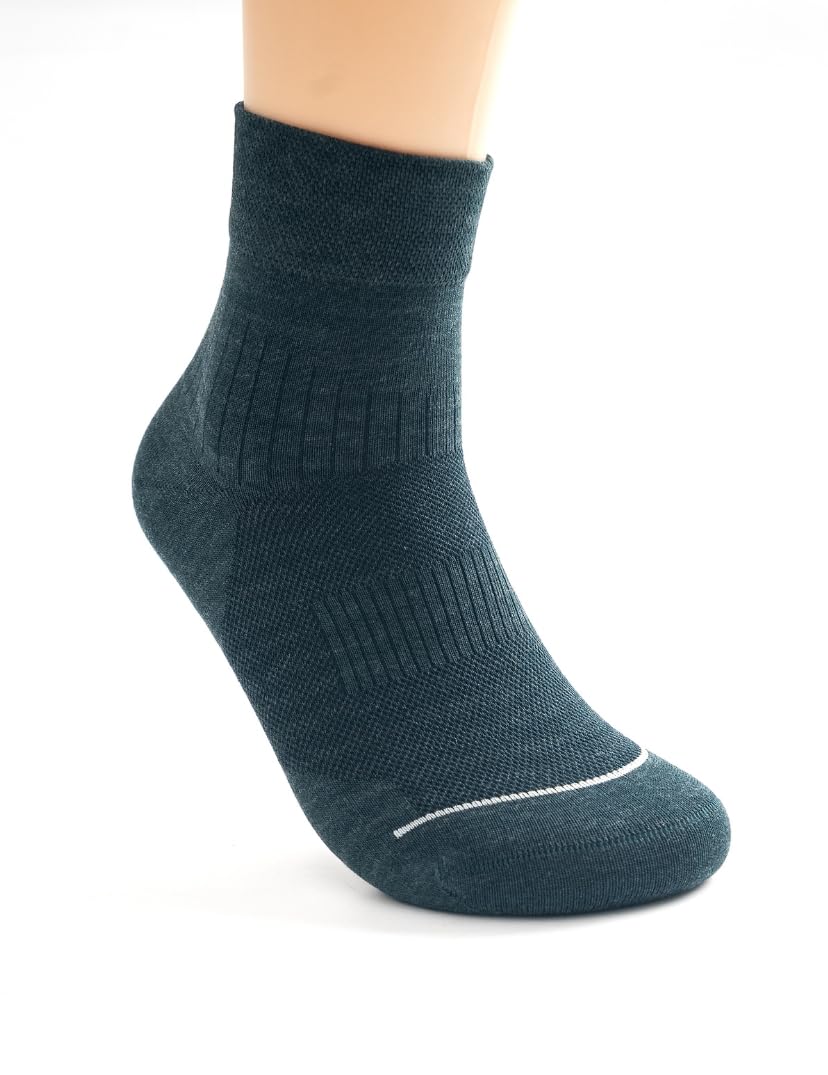 BiO-G Men’s Moisture Wicking Odor Free Athletic Dress Quarter lightweight Socks for Athletes feet One Size (Dark Green- 3 Pairs)