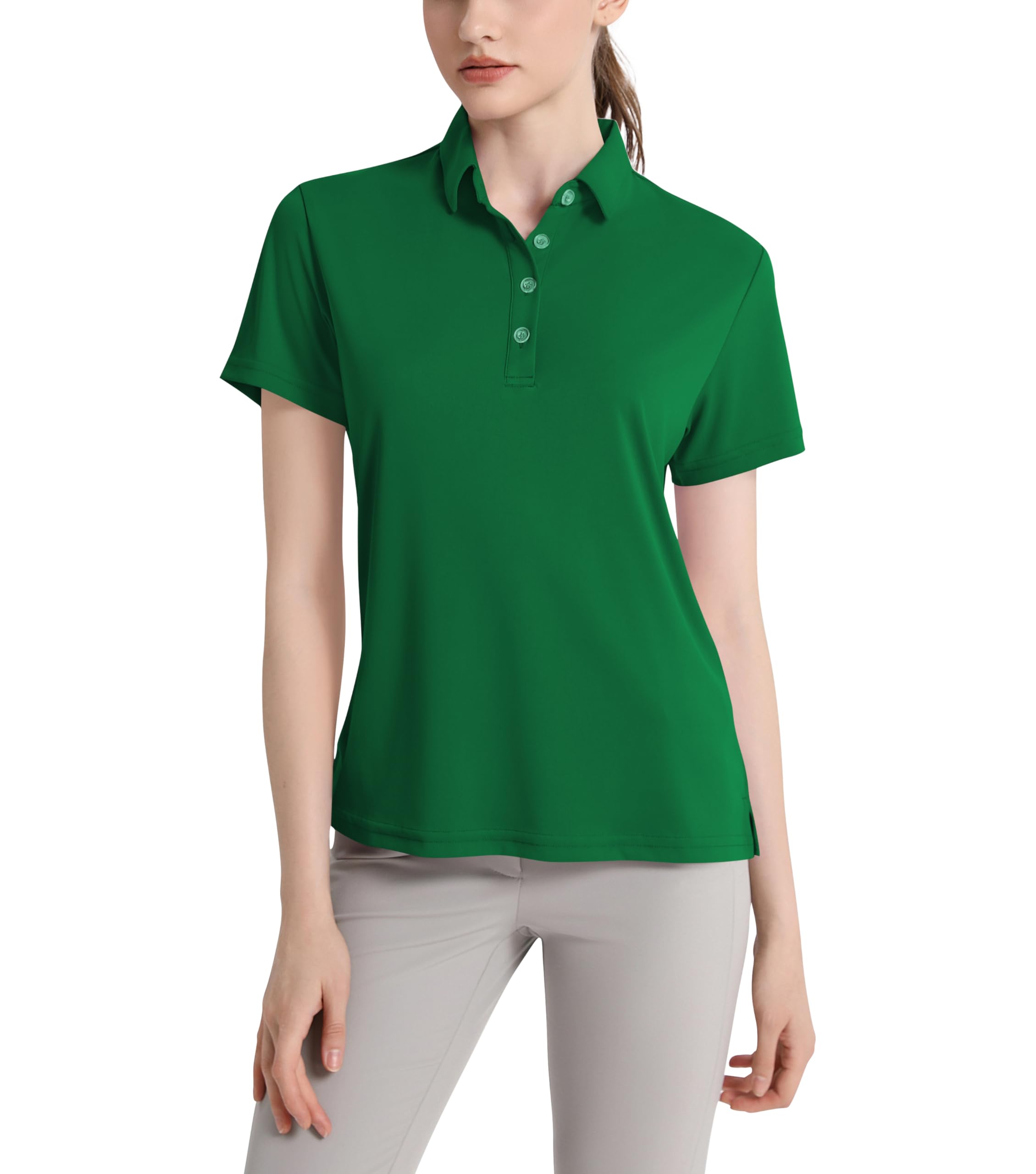 Damen Poloshirt UPF 50+ Kurzarm Polohemd Schnelltrocknend Golf Tennis Shirts Leicht Sport T-Shirts Sommer Meliert Tops Fitness Laufshirts mit 1/4 Knopfleiste