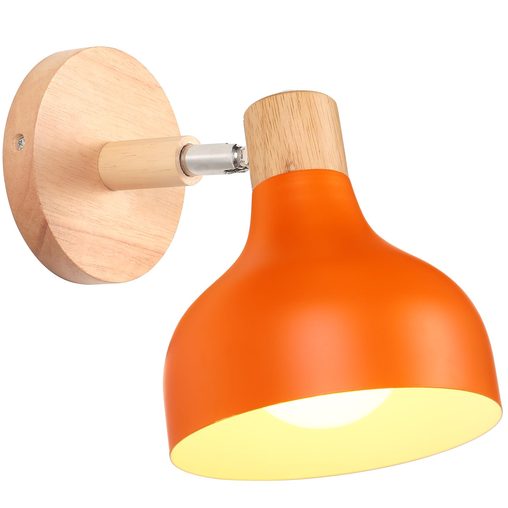 iDEGU Retro Interior Wall Light 15 cm Adjustable Wooden Metal E27 Industrial Spotlight LED Ceiling Light Vintage Wall Lighting for Living Room Bedroom Bathroom (Orange) — image 1