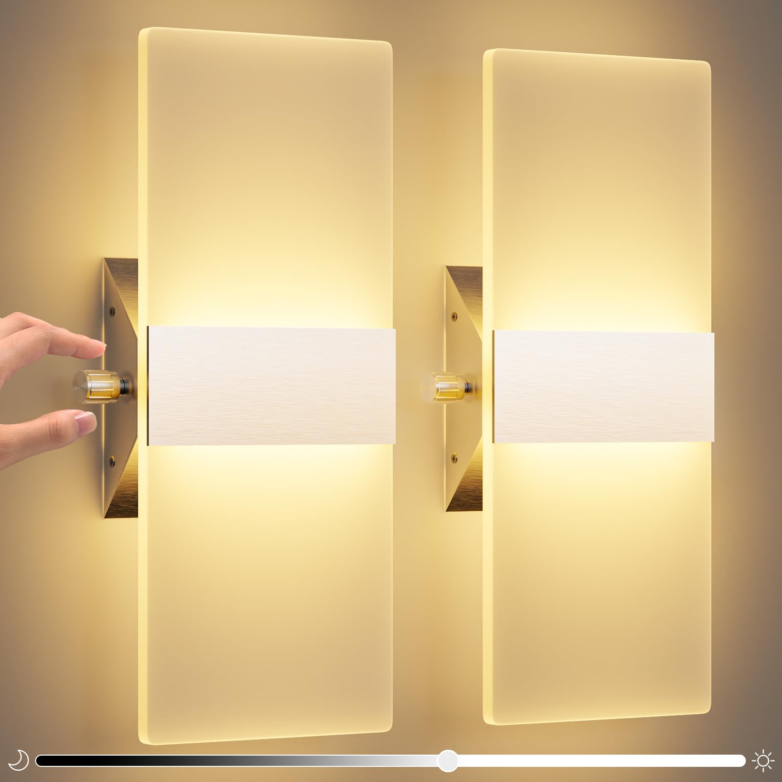 2 Pezzi Applique da Parete Interno, Moderno Lampada da Parete, Bianco Caldo