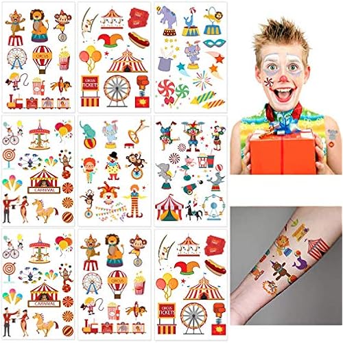 284 PCS CupaPlay Circus Temporary Tattoos - Carnival Baby Shower/Birthday Party Supplies Under the Big Top Party Goodie Bag Stuffers Favors(24 Sheets)