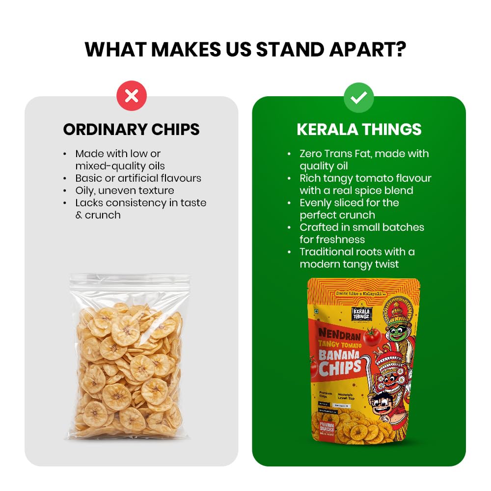 Kerala Thingz Chips Combo 830g | Authentic + Peri Peri + Tangy Tomato (Each 100g Pack) + Tapioca Chips (80g) + Kerala Jackfruit Chips + Madras Mixture + Butter Murukku (Each 150g Pack) 2