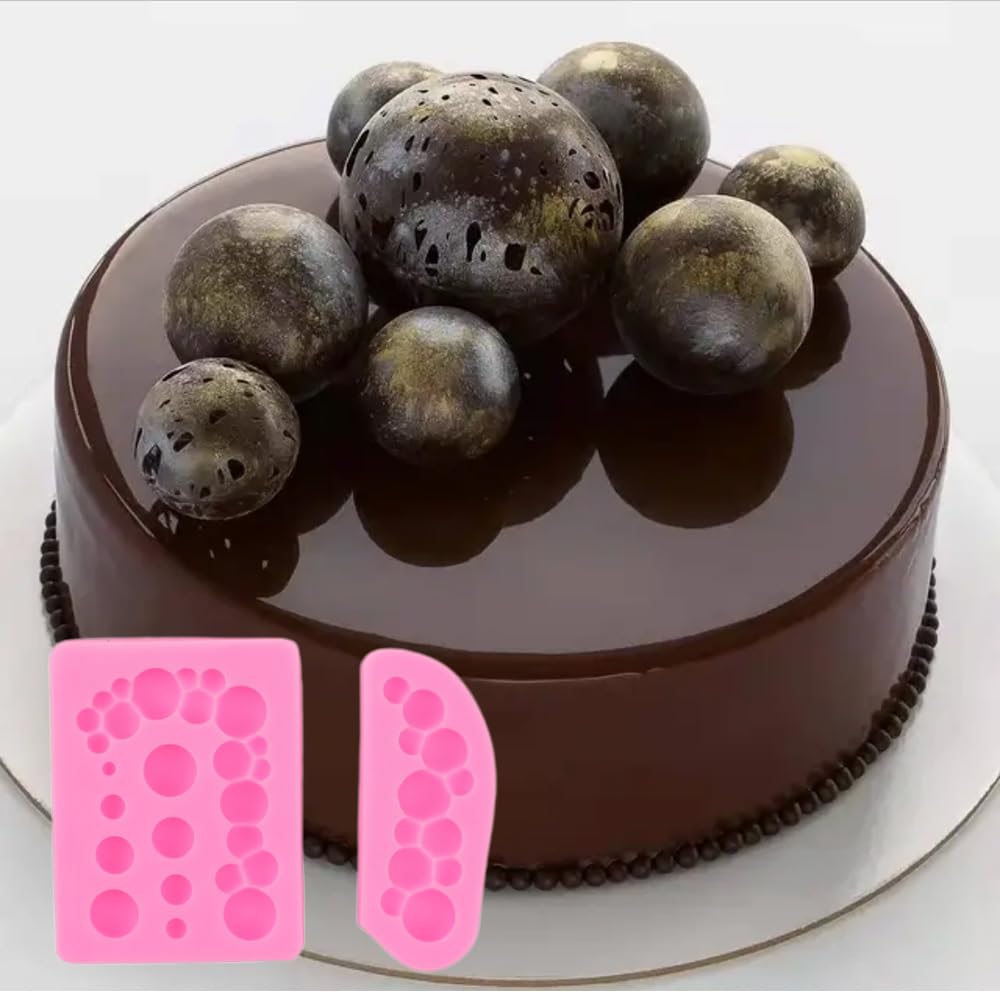 2 moldes de fondant de perlas 3D, moldes de silicona semiesférica de chocolate, forma hemisférica, decoración de pasteles de burbujas, moldes de chocolate para decoración de cupcakes, pasteles