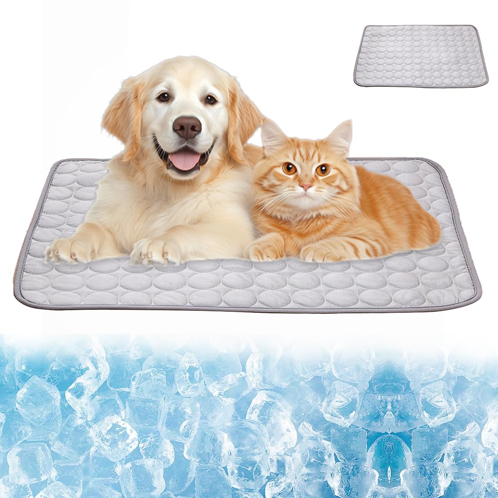 Alfombra Refrescante para Perros y Gatos,100X 70CM Manta Refrescante para Gatos,Lavable Alfombrilla de Enfriamiento para Mascotas Grande,Esterilla Refrigerante Perros Verano Gris